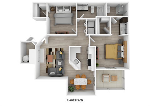 Floor plan for 2 beds, 2 baths, 980 sqft